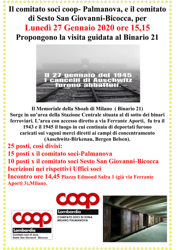 Giornata della memoria 2020 visita guidata al Binario 21 con i Comitati Soci di Palmanova e Sesto San Giovanni-Bicocca
